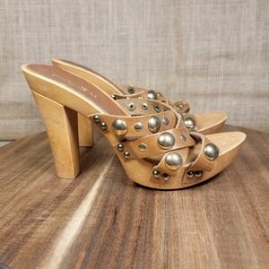 Charles David Studded Leather Platform Heels Brown Italy Women's Size 5 Boho